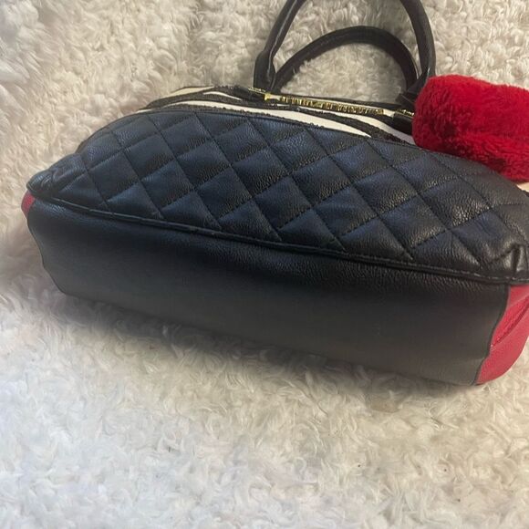 Betsey Johnson Synthetic Black sequins and White Striped satchel red accents - Picture 8 of 13